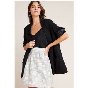 Maeve by Anthropologie Cream Navy Polka Dot Stripes Sequins Textured Skirt Sz 8